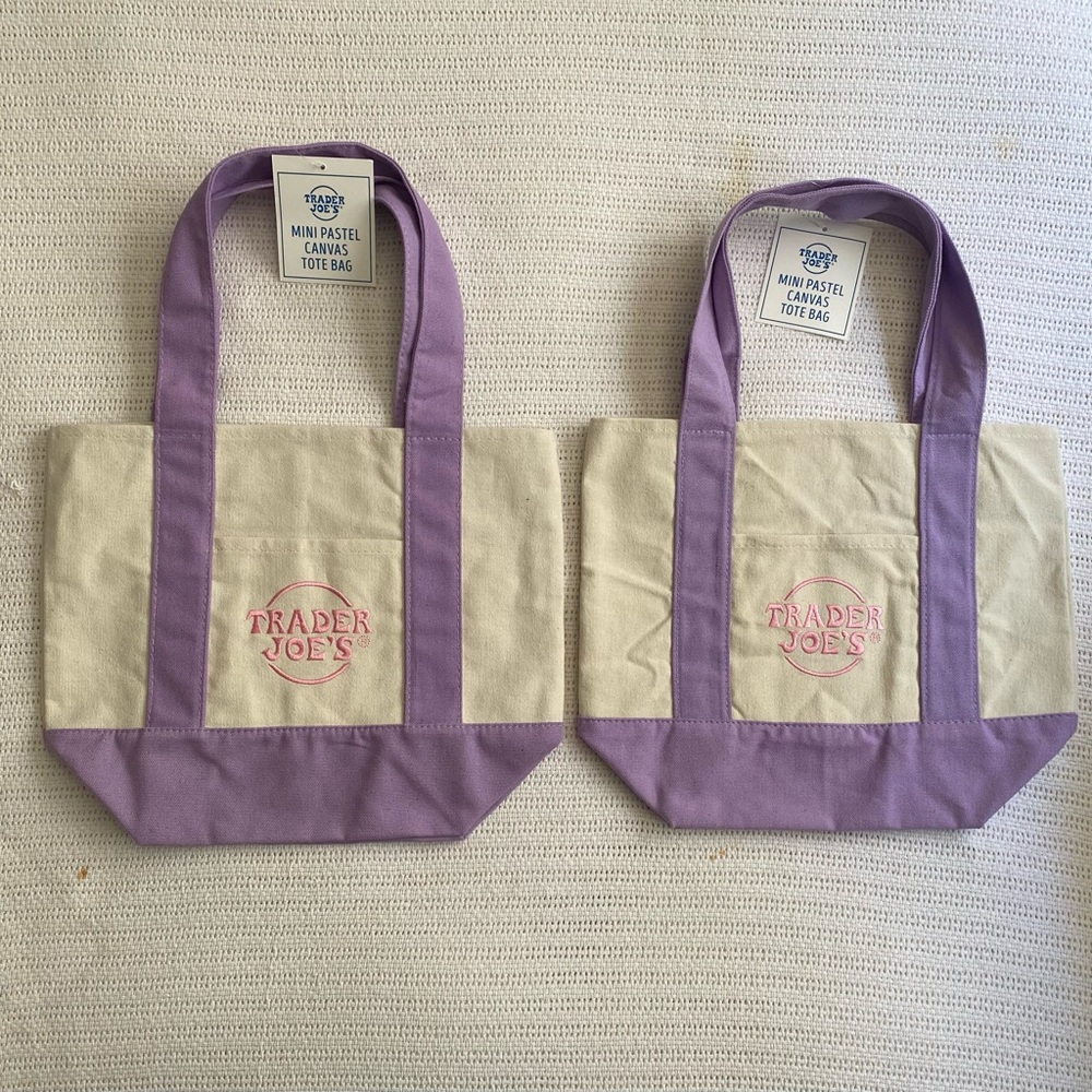 (Set of 2) Trader Joe's Purple and Cream Canvas Tote Bag